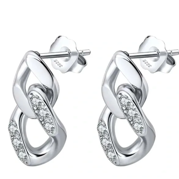 925 Sterling Silver Zircon White Gold Plated Rhodium Plated Earrings Studs - Picture 4 of 9